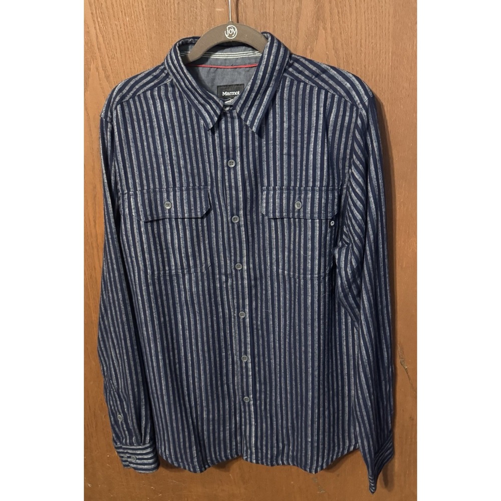 Marmot Blue Striped Long Sleeve SOFT Flannel Shirt Sz L Tub19